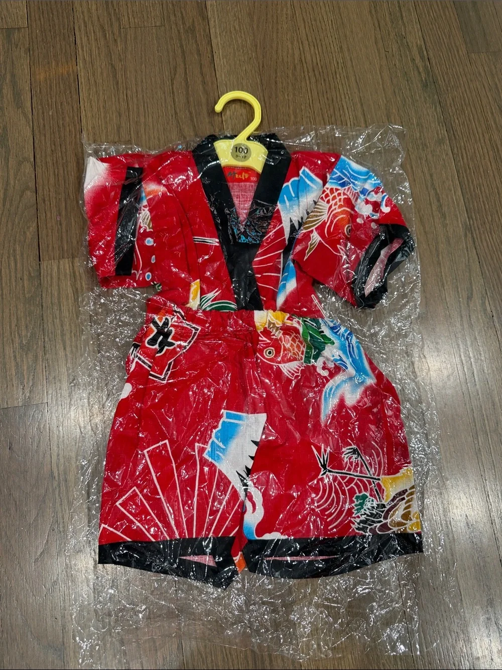 Kids Red Dragon & Wave Matching Set - Traditional Festival Outfit